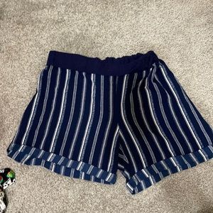 white and blue striped shorts